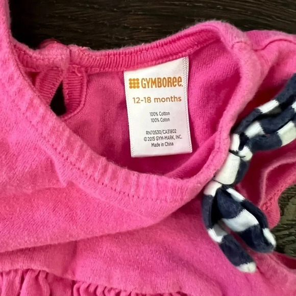 Gymboree tiered ruffle pink top girls size 12-18 month shirt with navy white bow - Picture 3 of 4